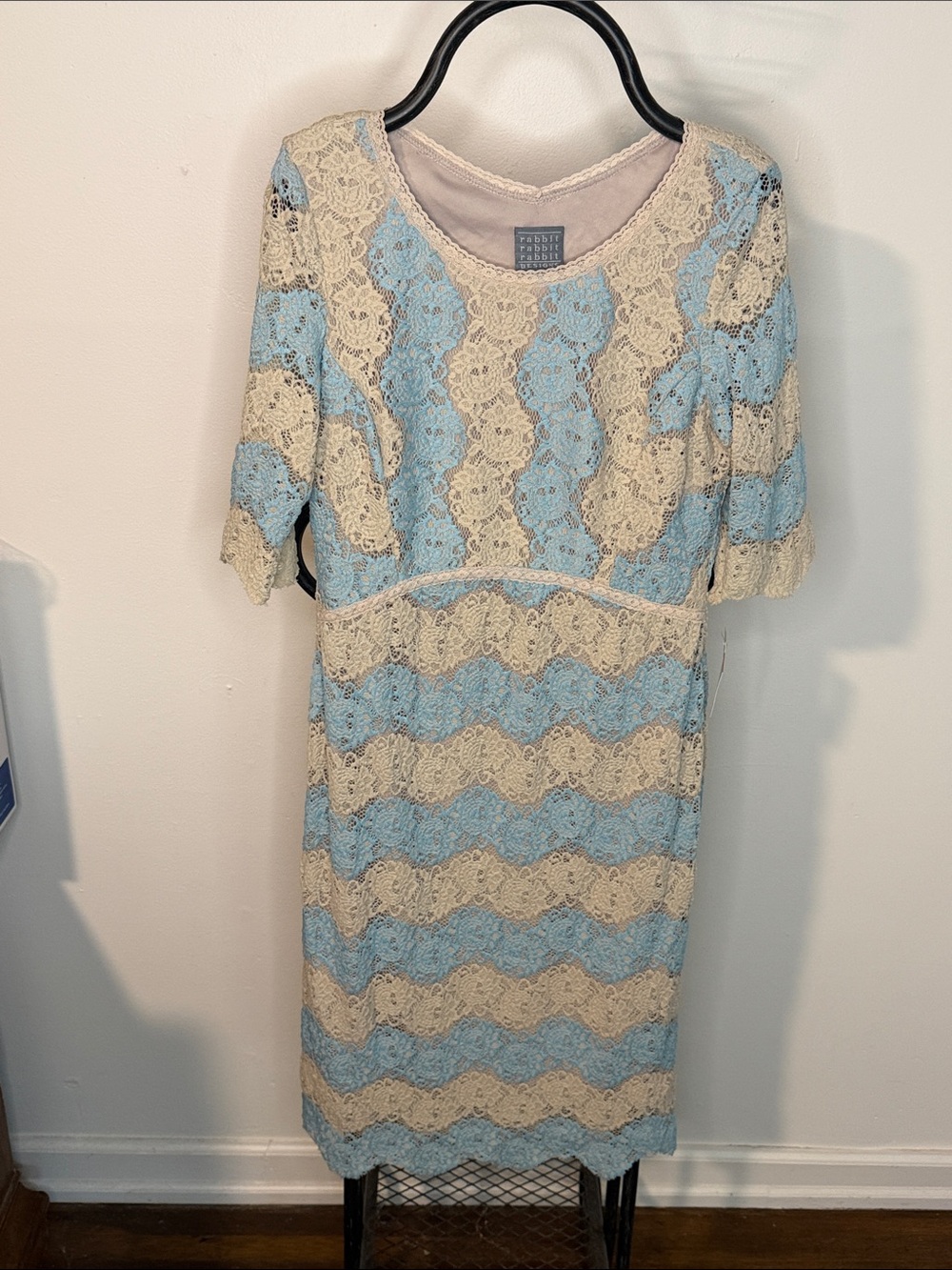 Rabbit Rabbit Rabbit Blue and Cream Lace Midi Dress